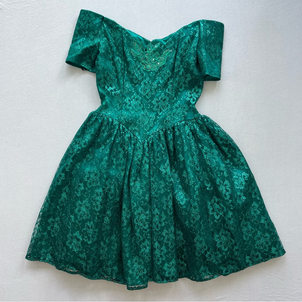 Jessica McClintock Gunne Sax Teal Lace Vintage Party Dress